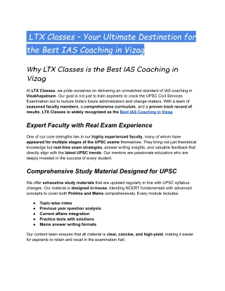 LTX Classes – Your Ultimate Destination for the Best IAS Coaching in Vizag