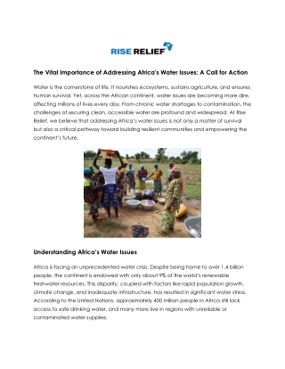 Addressing Water Issues in Africa for Lasting Change
