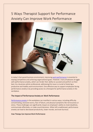 5 Ways Therapist Support for Performance Anxiety Can Improve Work Performance