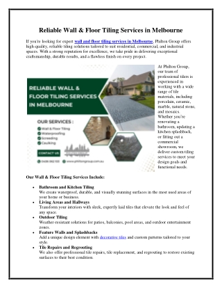 Reliable Wall & Floor Tiling Services in Melbourne