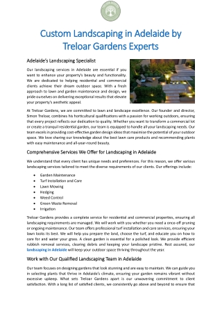 Custom Landscaping in Adelaide by Treloar Gardens Experts