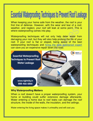 Essential Waterproofing Techniques to Prevent Roof Leakage A Guide to Protecting Your Home