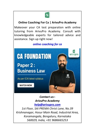 Online Coaching For Ca ArivuPro Academy
