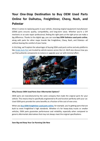 Your One-Stop Destination to Buy OEM Used Parts Online for Daihatsu