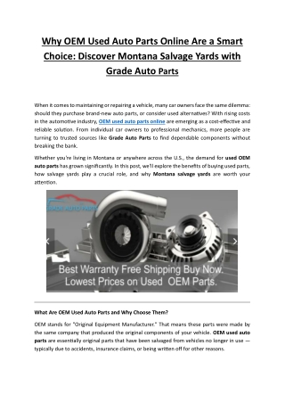 Why OEM Used Auto Parts Online Are a Smart Choice