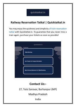 railway reservation tatkal quicktatkal in