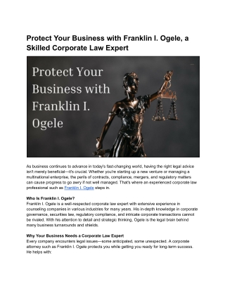 Safeguard Your Business with Franklin I. Ogele: Corporate Law You Can Trust