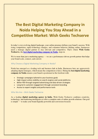 Best Digital Marketing Company in Noida Helping You Stay Ahead in a Competitive Market