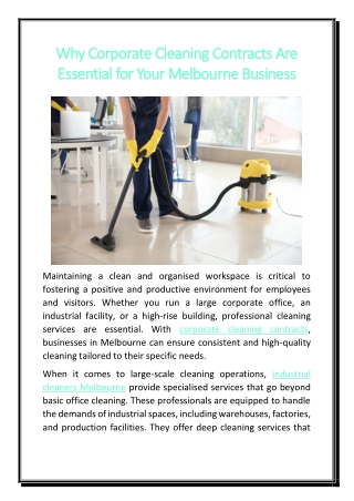 Why Corporate Cleaning Contracts Are Essential for Your Melbourne Business