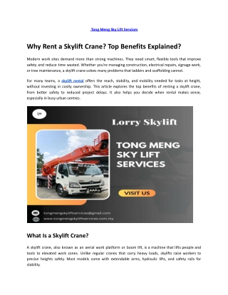 Why Rent a Skylift Crane Top Benefits Explained