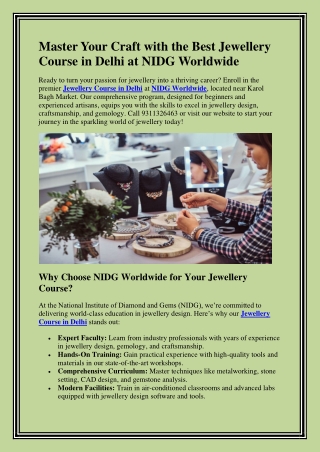 Best Jewellery Course in Delhi at NIDG Worldwide