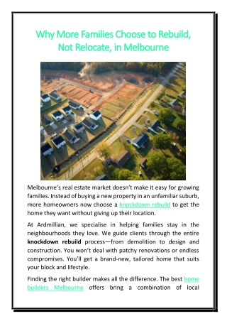 Why More Families Choose to Rebuild, Not Relocate, in Melbourne
