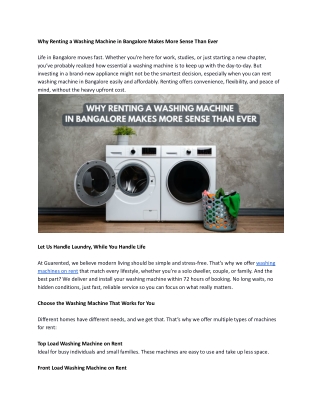 Why Renting a Washing Machine in Bangalore Makes More Sense Than Ever