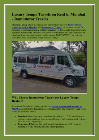 Luxury Tempo Travels on Rent in Mumbai