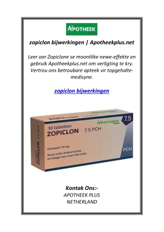 zopiclon bijwerkingen | Apotheekplus.net