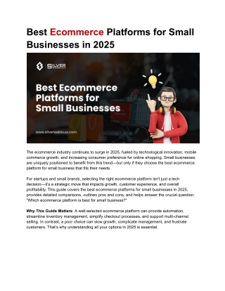 Best Ecommerce Platforms for Small Businesses in 2025