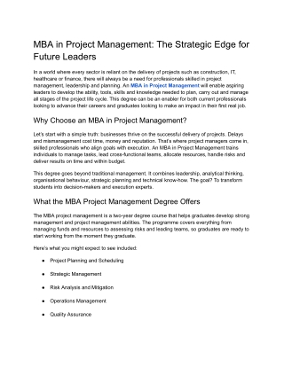 mba in project management the strategic edge
