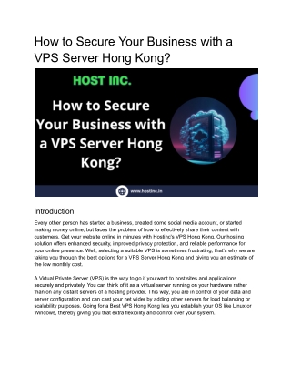 How to Secure Your Business with a VPS Server Hong Kong