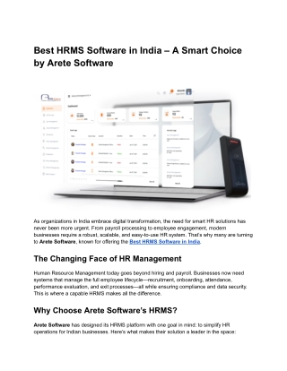 Best HRMS Software in India – A Smart Choice by Arete Software