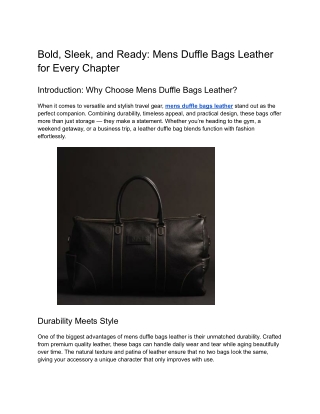 Bold, Sleek, and Ready_ Mens Duffle Bags Leather for Every Chapter