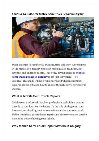 Your Go-To Guide for Mobile Semi Truck Repair in Calgary