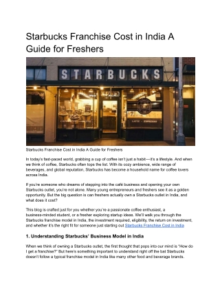 Starbucks Franchise Cost in India A Guide for Freshers