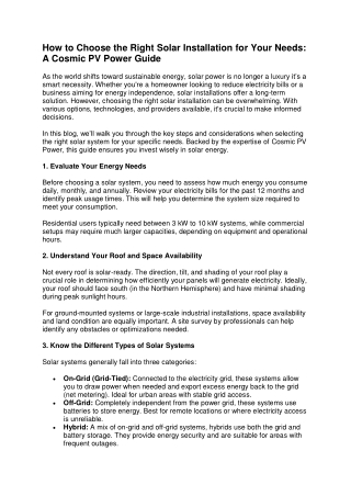 How to Choose the Right Solar Installation for Your Needs