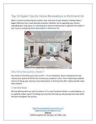 Top 10 Expert Tips for Home Renovations in Richmond VA