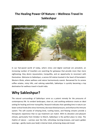 The Healing Power Of Nature – Wellness Travel In Sakleshpur