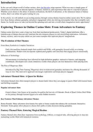 Exploring Themes in Online Casino Slots: From Adventure to Fantasy