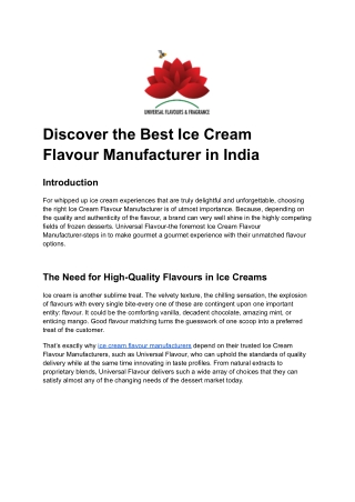 Discover the Best Ice Cream Flavour Manufacturer in India