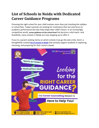 List of Schools in Noida with Dedicated Career Guidance Programs
