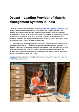 _Devant – Leading Provider of Material Management Systems in India