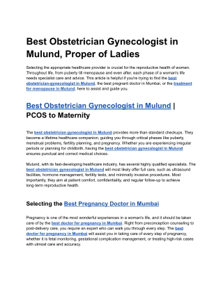 Best Obstetrician Gynecologist in Mumbai | Dr. Shruti Thar