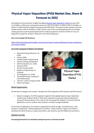 Physical Vapor Deposition Market Trends, Opportunities, and Forecast 2032