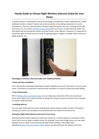 Handy Guide to Choose Right Wireless Intercom Dubai for your Home