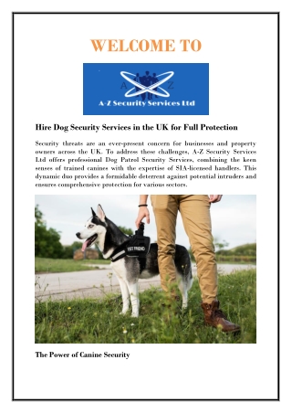 Hire Dog Security Services in the UK for Full Protection