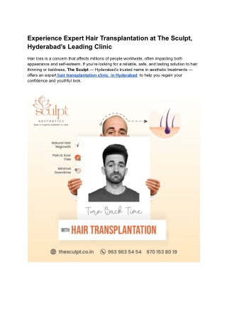 Experience Expert Hair Transplantation at The Sculpt, Hyderabad’s Leading Clinic