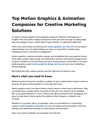 Top Motion Graphics & Animation Companies for Creative Marketing Solutions