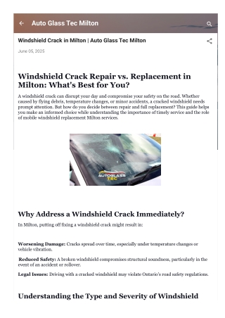 Windshield Crack in Milton
