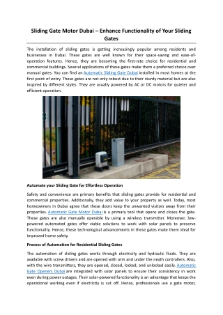 Sliding Gate Motor Dubai – Enhance Functionality of Your Sliding Gates