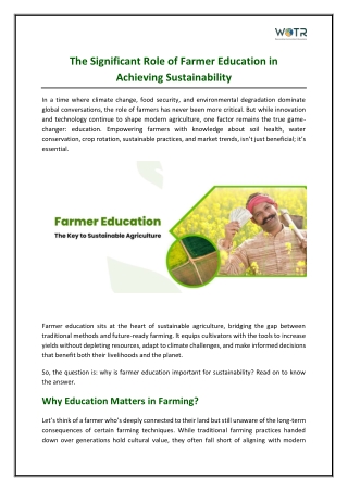 Why is Farmer Education Important for a Better Future?