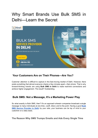 Why Smart Brands Use Bulk SMS in Delhi—Learn the Secret