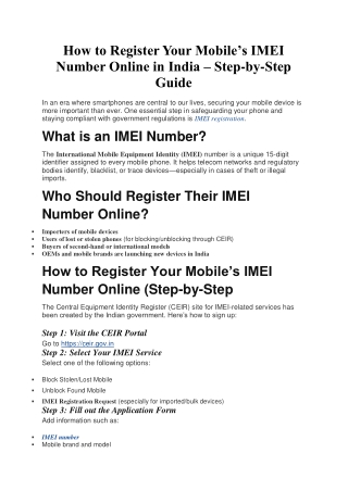 How to Register Your Mobile’s IMEI Number Online in India  Step-by-Step Guide