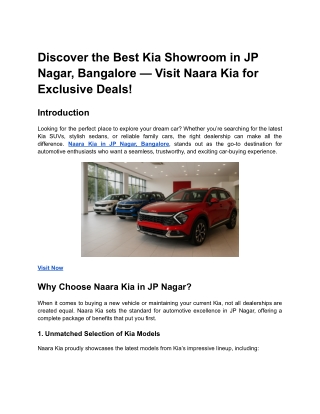 Discover the Best Kia Showroom in JP Nagar, Bangalore — Visit Naara Kia for Exclusive Deals