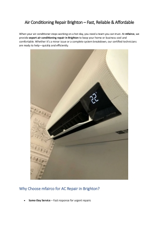 Air Conditioning Repair Brighton – Fast, Reliable & Affordable