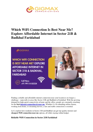 Which WiFi Connection Is Best Near Me Explore Affordable Internet in Sector 21B & Badkhal Faridabad.docx