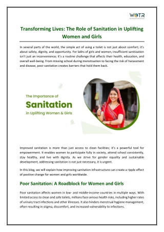 The Role of Sanitation in Uplifting Women and Girls