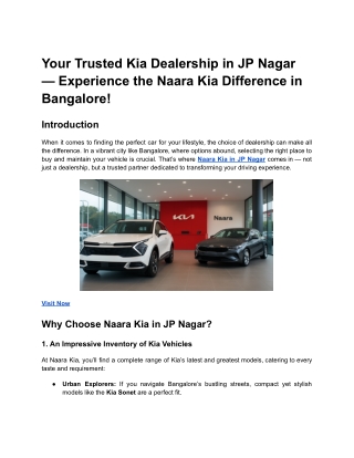 Your Trusted Kia Dealership in JP Nagar — Experience the Naara Kia Difference in Bangalore
