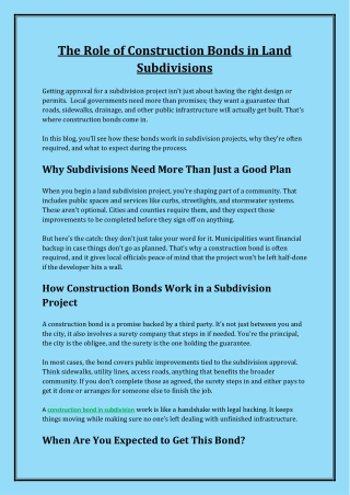 What Is a Construction Bond in Subdivision Projects?